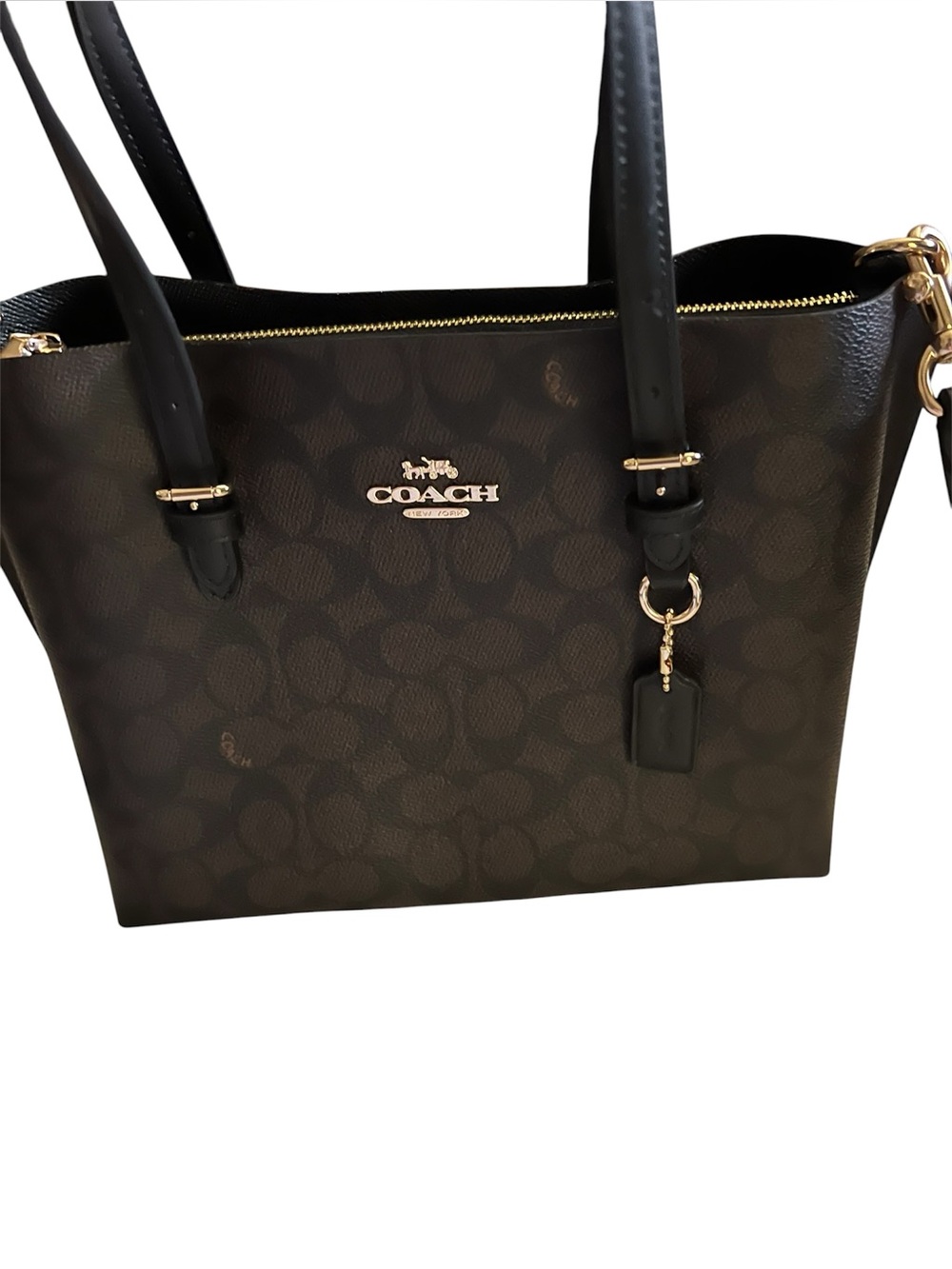 NWOT Coach Mollie Tote 25 in Signature Canvas Walnut Black CV965 Crossbody - Picture 2 of 10
